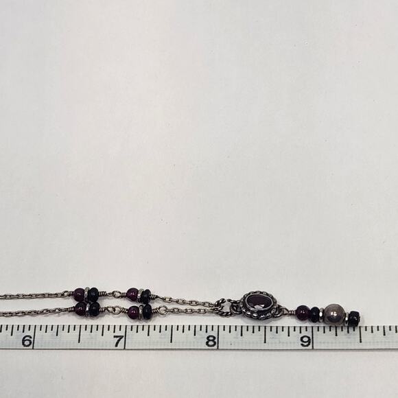 Red Crystal Silver Tone Metal Bead Y Drop Chain Necklace Artisan Handmade - Picture 5 of 5